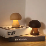 Lampe de table en bois rechargeable en forme de champignon