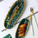 Plateau en céramique design feuille