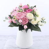 Faux Fleurs en Soie - Bouquet de 9 Pivoines