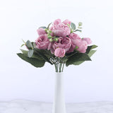 Faux Fleurs en Soie - Bouquet de 9 Pivoines