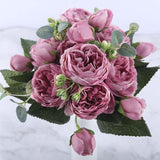 Faux Fleurs en Soie - Bouquet de 9 Pivoines