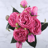 Faux Fleurs en Soie - Bouquet de 9 Pivoines