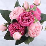 Faux Fleurs en Soie - Bouquet de 9 Pivoines