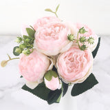 Faux Fleurs en Soie - Bouquet de 9 Pivoines